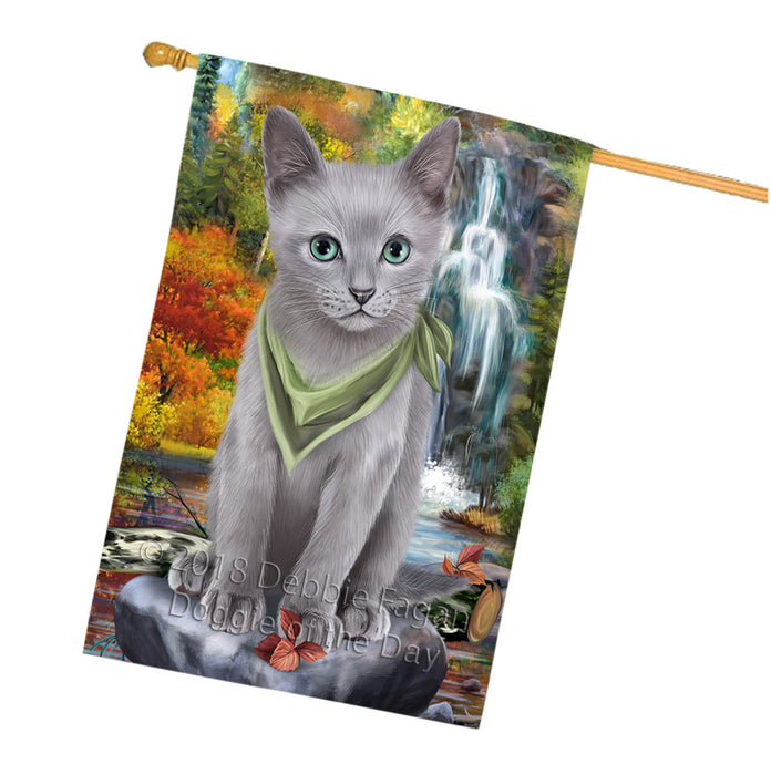 Scenic Waterfall Russian Blue Cat House Flag FLG52078