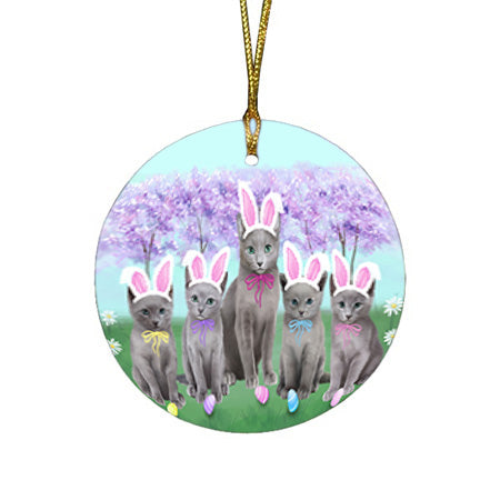 Easter Holiday Russian Blue Cats Round Flat Christmas Ornament RFPOR57332