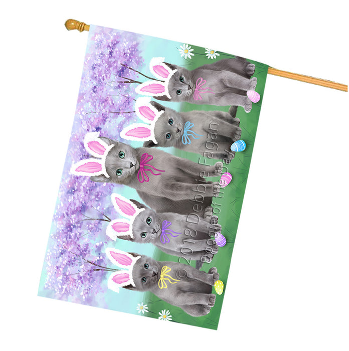 Easter Holiday Russian Blue Cats House Flag FLG57629