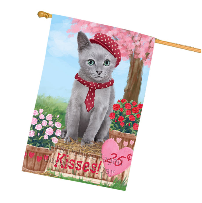 Rosie 25 Cent Kisses Russian Blue Cat House Flag FLG56696