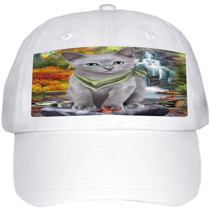 Scenic Waterfall Russian Blue Cat Ball Hat Cap HAT59568