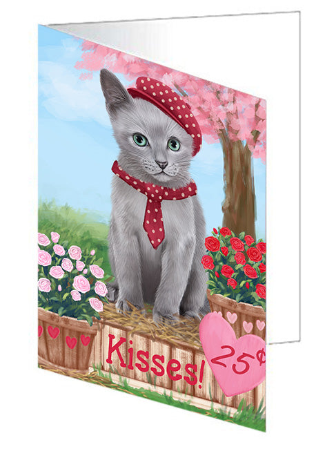 Rosie 25 Cent Kisses Russian Blue Cat Handmade Artwork Assorted Pets Greeting Cards and Note Cards with Envelopes for All Occasions and Holiday Seasons GCD72551