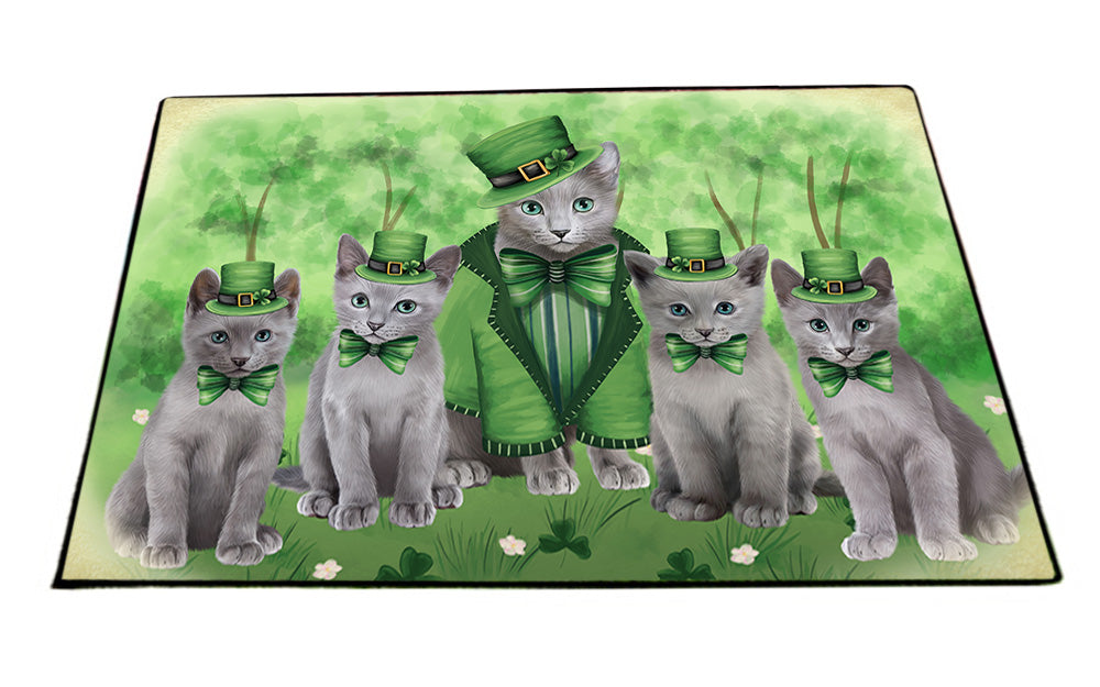 St. Patricks Day Irish Portrait Russian Blue Cats Floormat FLMS54233