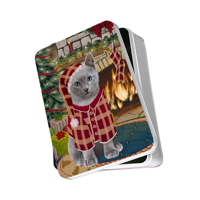 The Stocking was Hung Russian Blue Cat Photo Storage Tin PITN55530