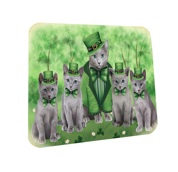 St. Patricks Day Irish Portrait Russian Blue Cats Coasters Set of 4 CST56993