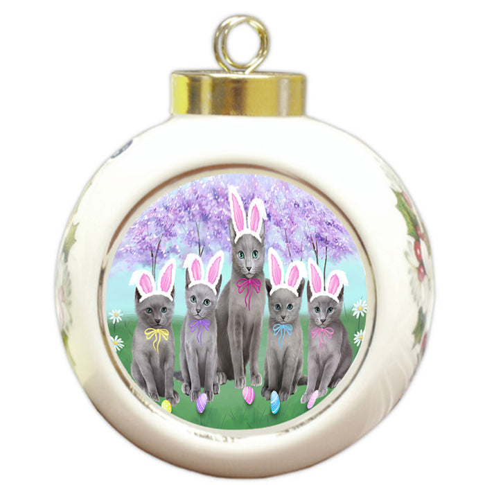 Easter Holiday Russian Blue Cats Round Ball Christmas Ornament RBPOR57332