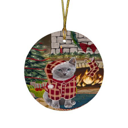 The Stocking was Hung Russian Blue Cat Round Flat Christmas Ornament RFPOR55943