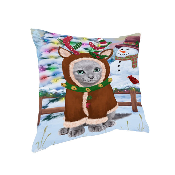 Christmas Gingerbread House Candyfest Russian Blue Cat Pillow PIL80376
