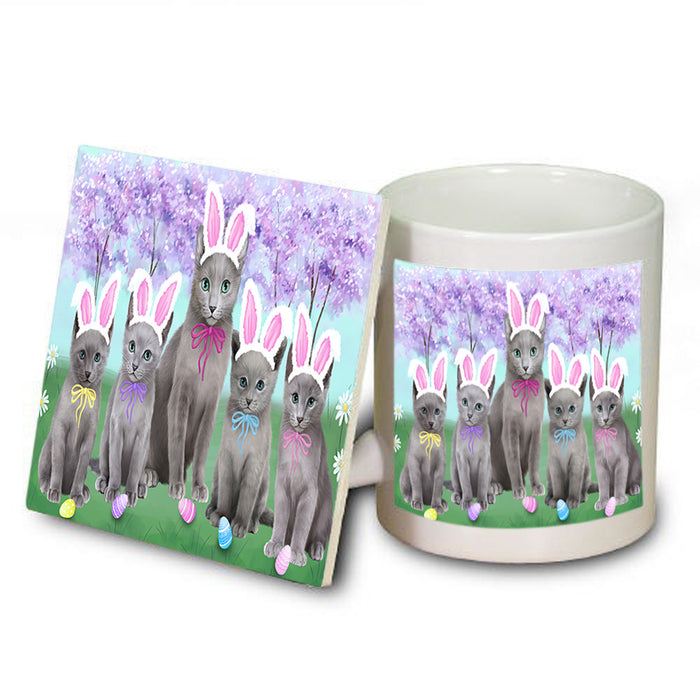 Easter Holiday Russian Blue Cats Mug and Coaster Set MUC56923