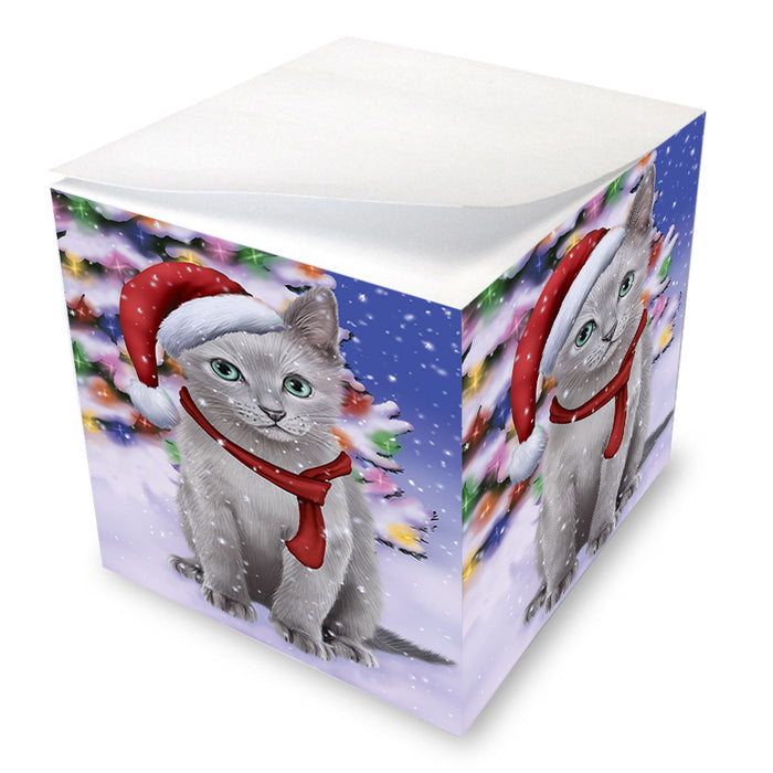 Winterland Wonderland Russian Blue Cat In Christmas Holiday Scenic Background Note Cube NOC55422