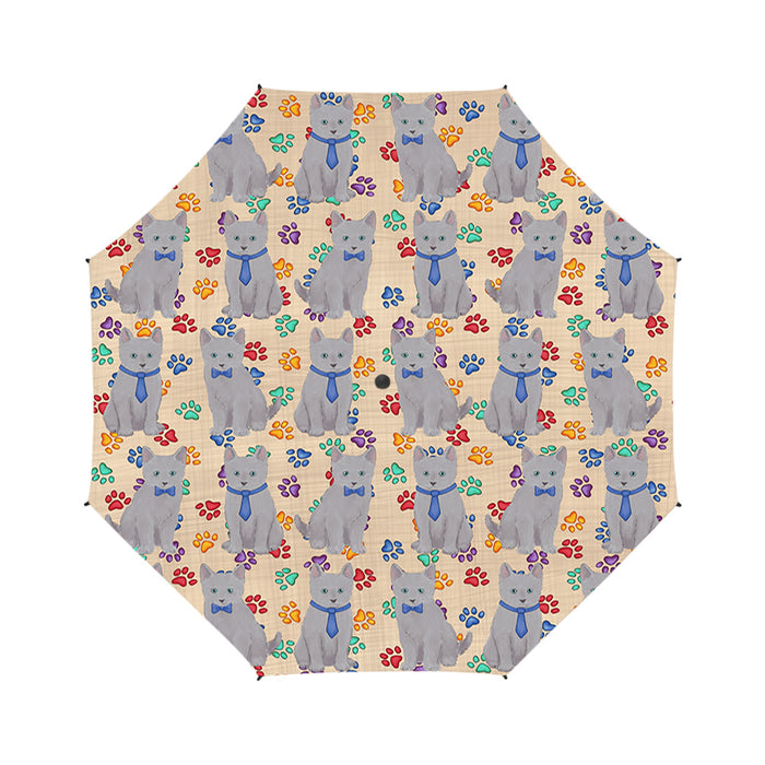 Rainbow Paw Print Russian Cats Red Semi-Automatic Foldable Umbrella