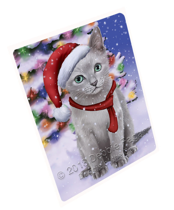 Winterland Wonderland Russian Blue Cat In Christmas Holiday Scenic Background Large Refrigerator / Dishwasher Magnet RMAG83538