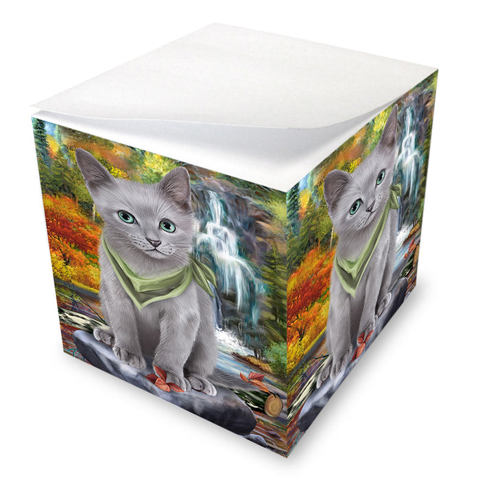 Scenic Waterfall Russian Blue Cat Note Cube NOC51945