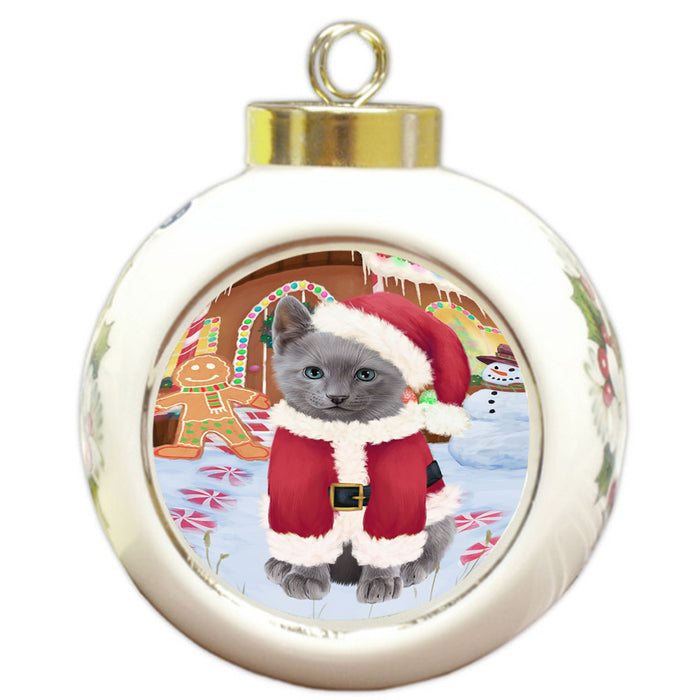 Christmas Gingerbread House Candyfest Russian Blue Cat Round Ball Christmas Ornament RBPOR56878