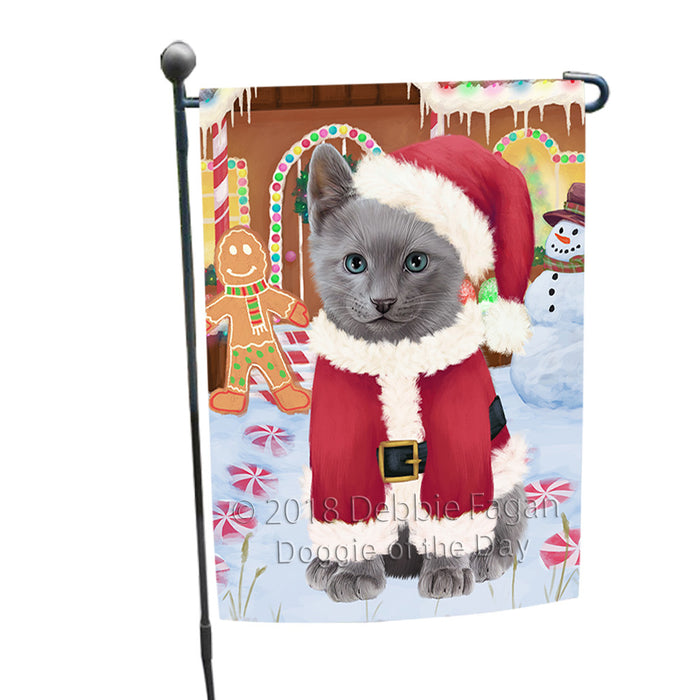 Christmas Gingerbread House Candyfest Russian Blue Cat Garden Flag GFLG57150