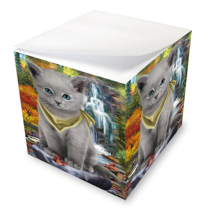 Scenic Waterfall Russian Blue Cat Note Cube NOC51946