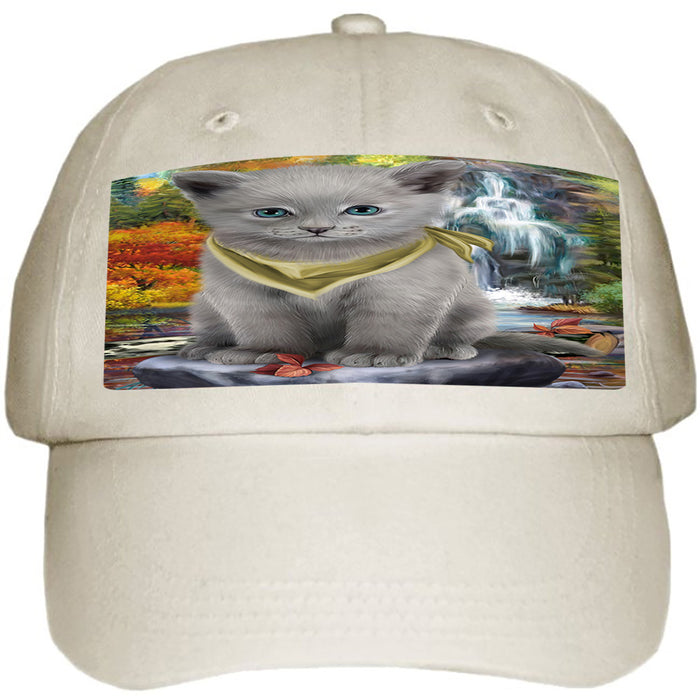 Scenic Waterfall Russian Blue Cat Ball Hat Cap HAT59571