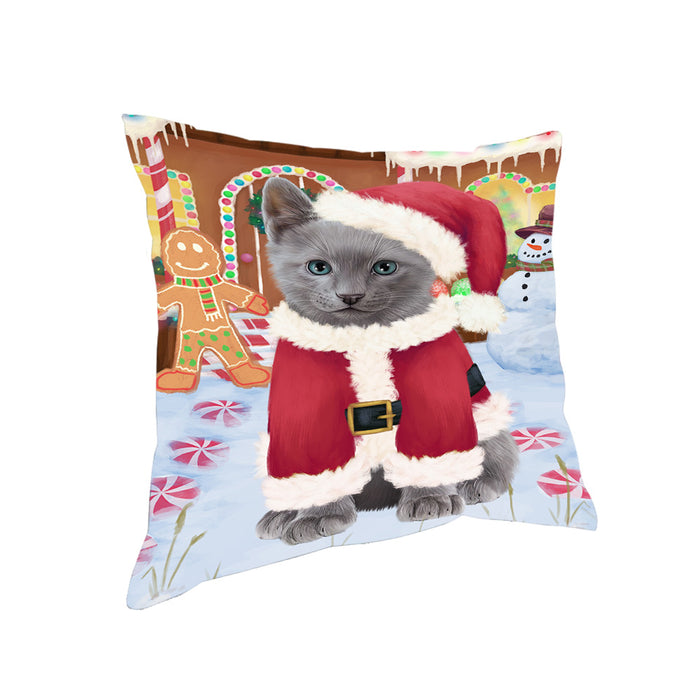 Christmas Gingerbread House Candyfest Russian Blue Cat Pillow PIL80380
