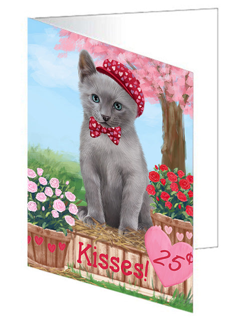 Rosie 25 Cent Kisses Russian Blue Cat Handmade Artwork Assorted Pets Greeting Cards and Note Cards with Envelopes for All Occasions and Holiday Seasons GCD72554