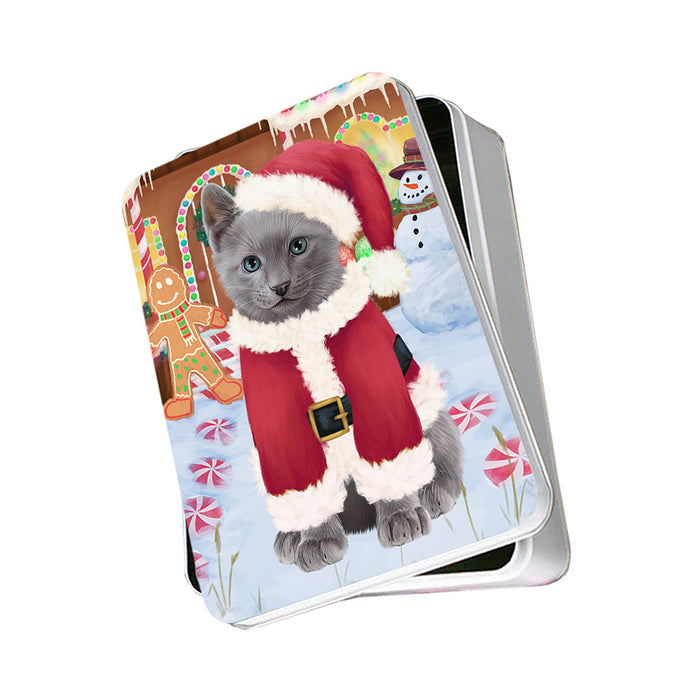 Christmas Gingerbread House Candyfest Russian Blue Cat Photo Storage Tin PITN56465