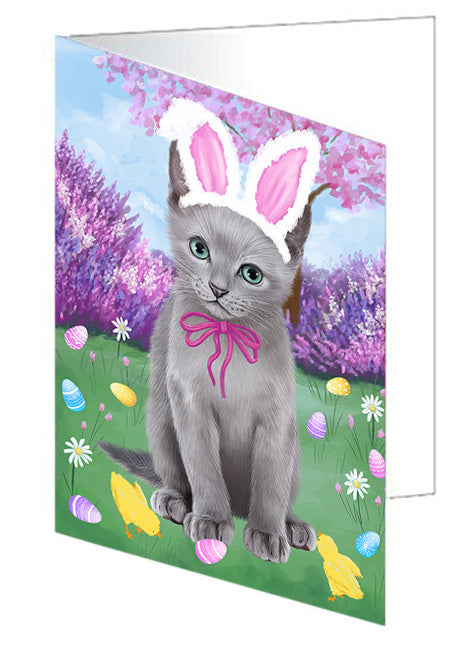 Easter Holiday Russian Blue Cat Handmade Artwork Assorted Pets Greeting Cards and Note Cards with Envelopes for All Occasions and Holiday Seasons GCD76310