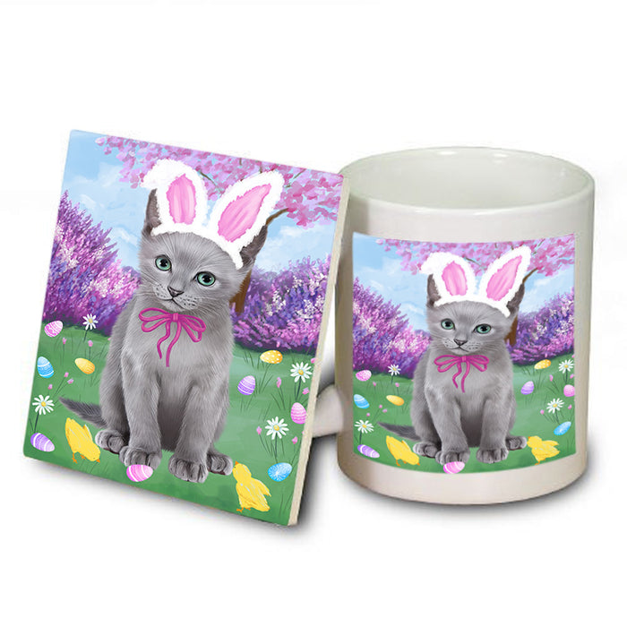 Easter Holiday Russian Blue Cat Mug and Coaster Set MUC56924