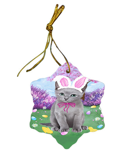 Easter Holiday Russian Blue Cat Star Porcelain Ornament SPOR57333