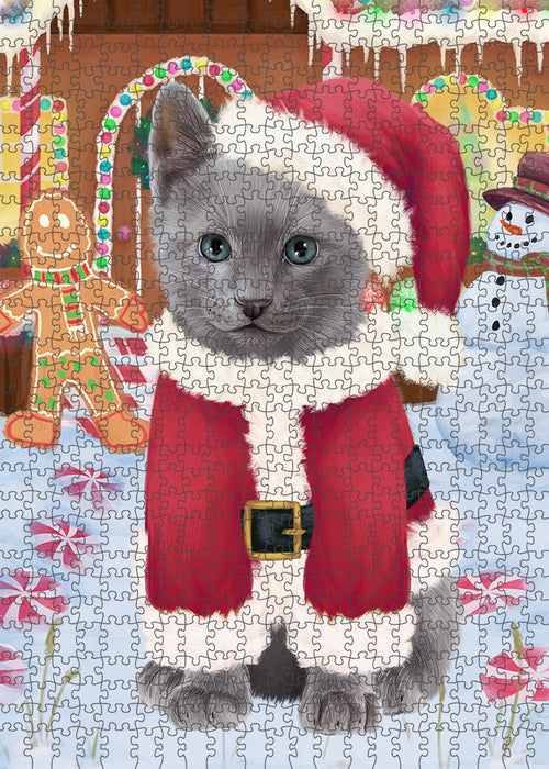 Christmas Gingerbread House Candyfest Russian Blue Cat Puzzle with Photo Tin PUZL94288