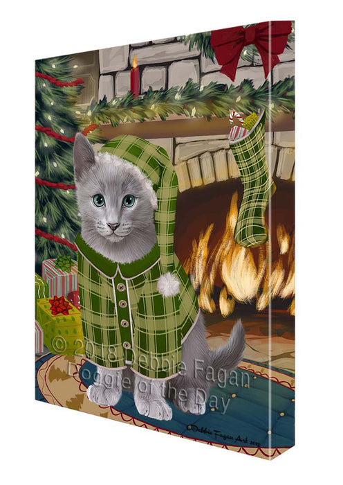 The Stocking was Hung Russian Blue Cat Canvas Print Wall Art Décor CVS120221