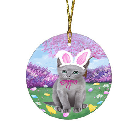 Easter Holiday Russian Blue Cat Round Flat Christmas Ornament RFPOR57333
