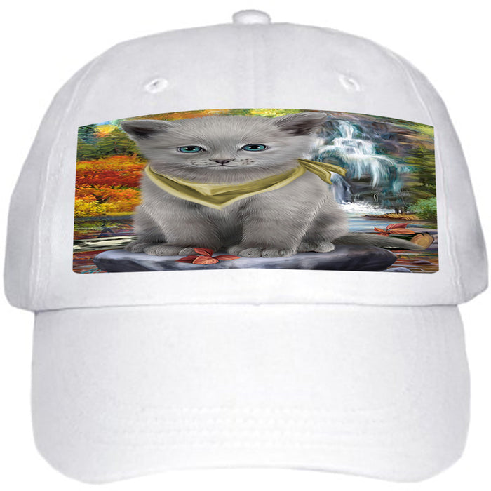 Scenic Waterfall Russian Blue Cat Ball Hat Cap HAT59571