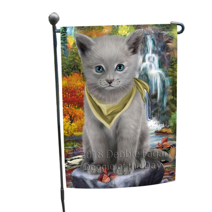 Scenic Waterfall Russian Blue Cat Garden Flag GFLG51943