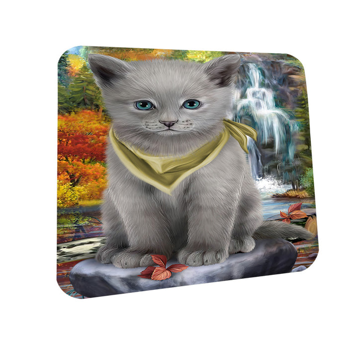 Scenic Waterfall Russian Blue Cat Coasters Set of 4 CST51905