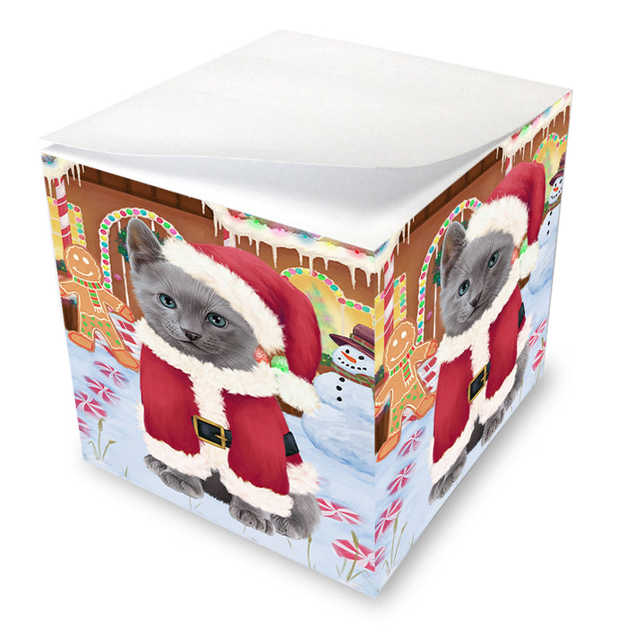 Christmas Gingerbread House Candyfest Russian Blue Cat Note Cube NOC54594