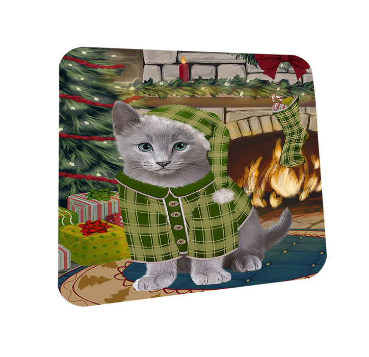 The Stocking was Hung Russian Blue Cat Coasters Set of 4 CST55546