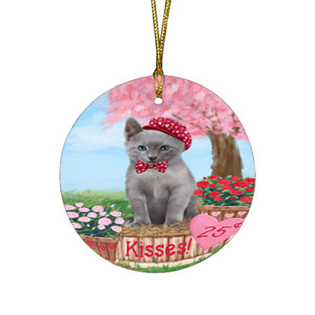 Rosie 25 Cent Kisses Russian Blue Cat Round Flat Christmas Ornament RFPOR56369