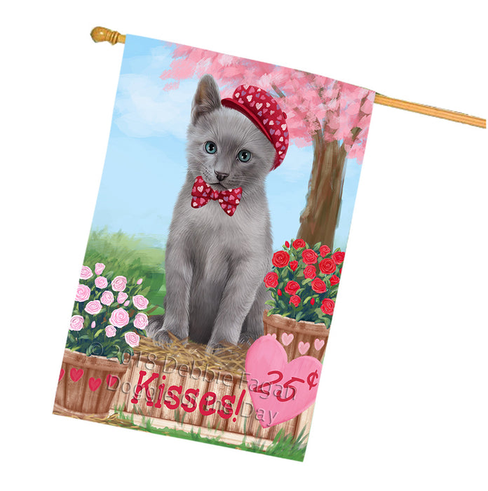 Rosie 25 Cent Kisses Russian Blue Cat House Flag FLG56697