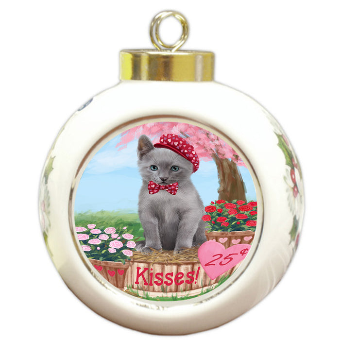 Rosie 25 Cent Kisses Russian Blue Cat Round Ball Christmas Ornament RBPOR56369