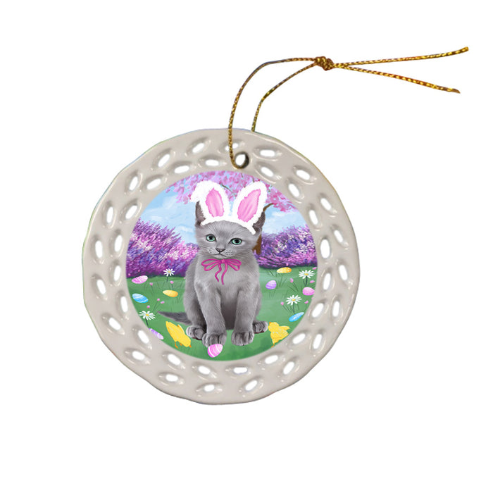 Easter Holiday Russian Blue Cat Ceramic Doily Ornament DPOR57333