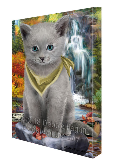 Scenic Waterfall Russian Blue Cat Canvas Print Wall Art Décor CVS84779