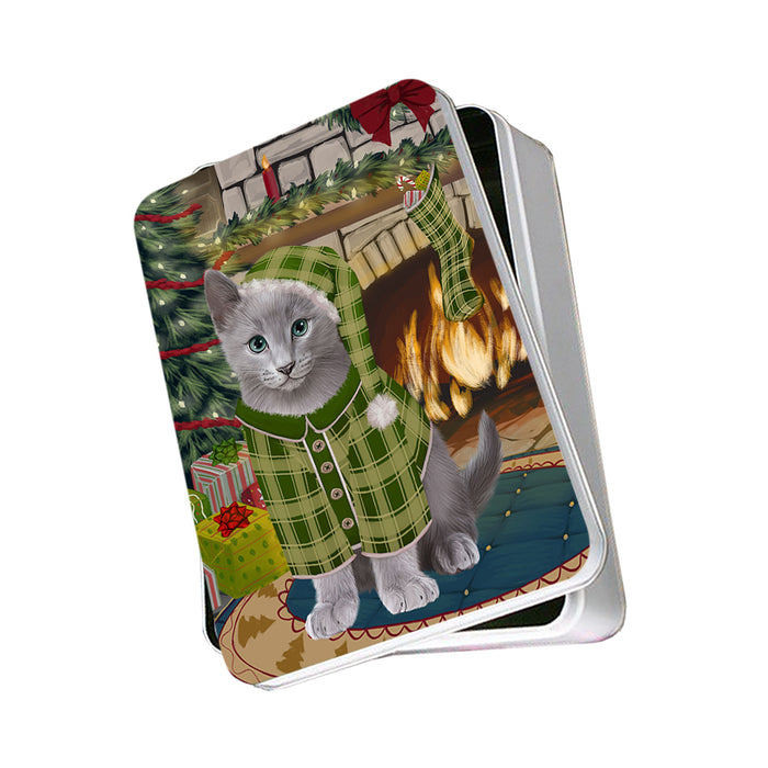The Stocking was Hung Russian Blue Cat Photo Storage Tin PITN55531