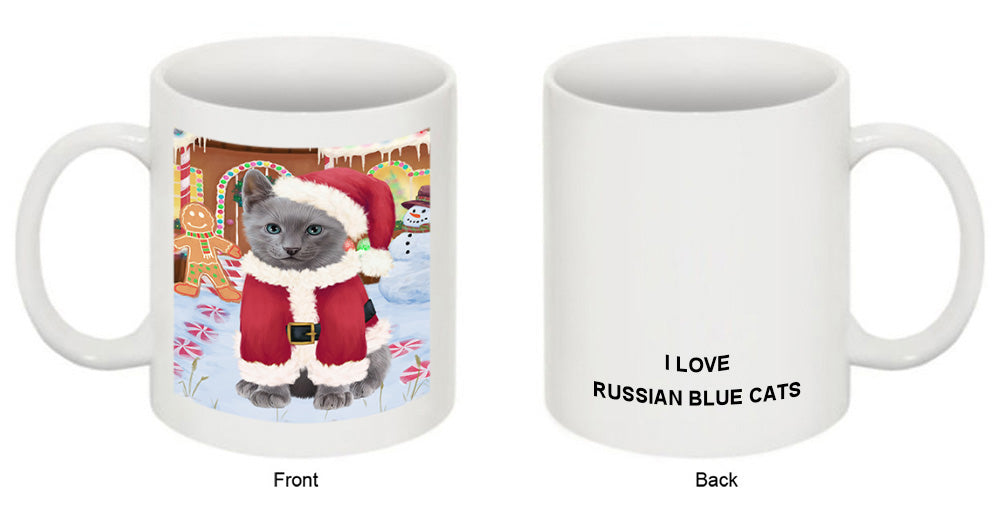 Christmas Gingerbread House Candyfest Russian Blue Cat Coffee Mug MUG51920