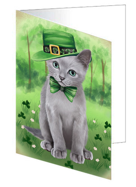 St. Patricks Day Irish Portrait Russian Blue Cat Handmade Artwork Assorted Pets Greeting Cards and Note Cards with Envelopes for All Occasions and Holiday Seasons GCD76622