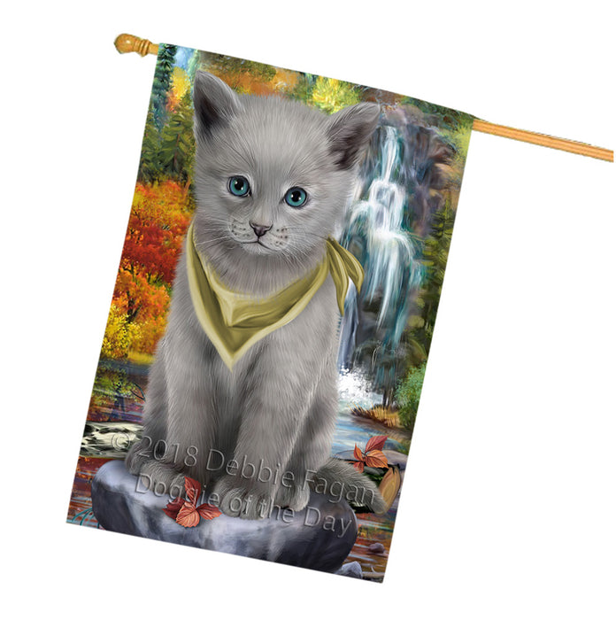 Scenic Waterfall Russian Blue Cat House Flag FLG52079