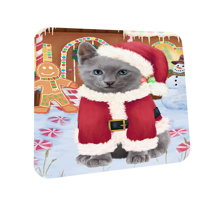 Christmas Gingerbread House Candyfest Russian Blue Cat Coasters Set of 4 CST56480