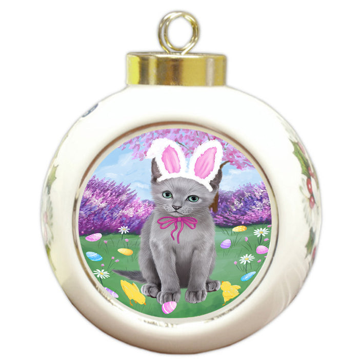 Easter Holiday Russian Blue Cat Round Ball Christmas Ornament RBPOR57333