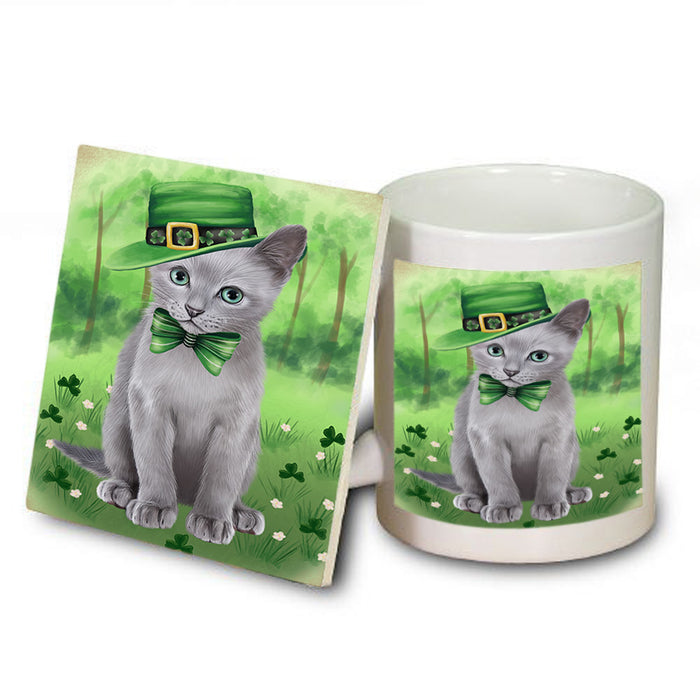 St. Patricks Day Irish Portrait Russian Blue Cat Mug and Coaster Set MUC57028