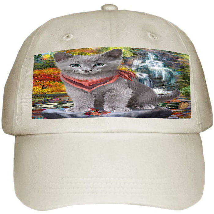 Scenic Waterfall Russian Blue Cat Ball Hat Cap HAT59574