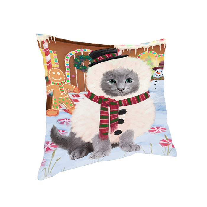 Christmas Gingerbread House Candyfest Russian Blue Cat Pillow PIL80384