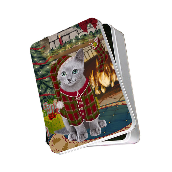 The Stocking was Hung Russian Blue Cat Photo Storage Tin PITN55532